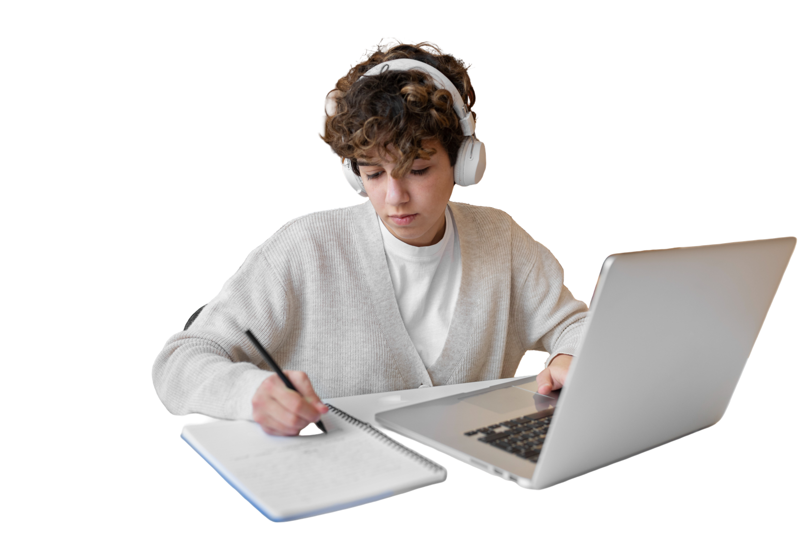 young student learning library